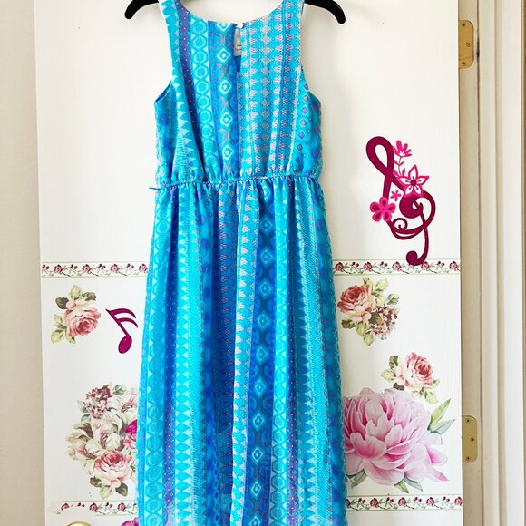 Zunie Geometric Blue Assymetric Summer Dress Girls 10 - Picture 4 of 8